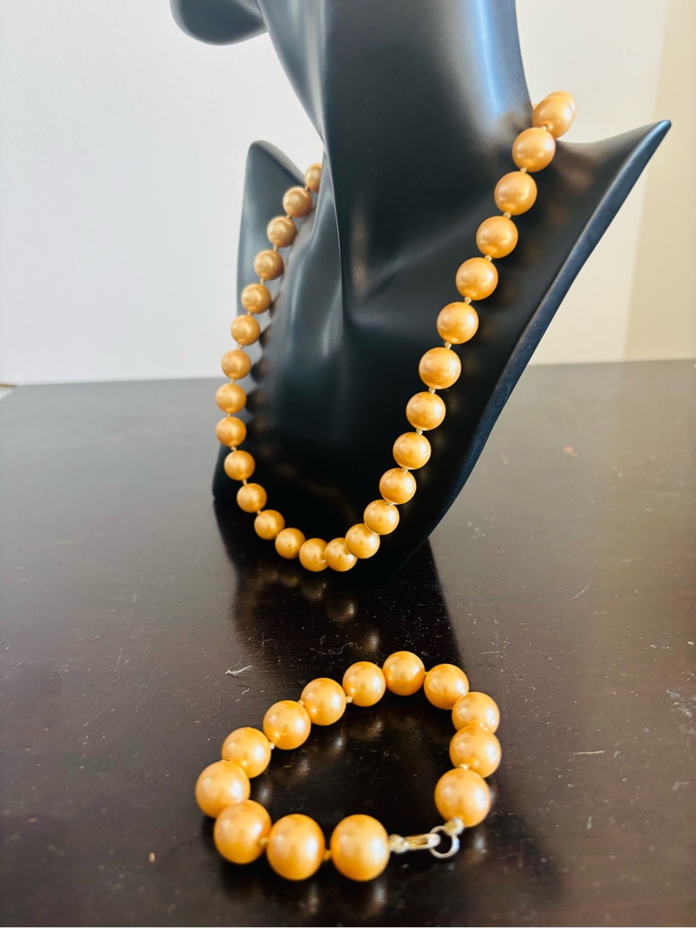 Pearl Necklace and Bracelet Champagne Glass Beads Vintage